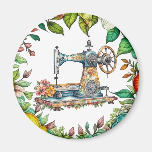 Floral Naaimachine Kerst Magneet (Voorkant)