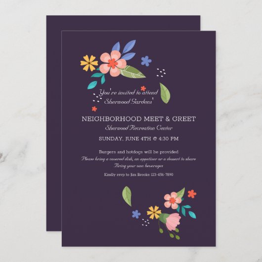 Floral Nabuurschap ontmoeten en Greet Kaart (Voorkant / Achterkant)