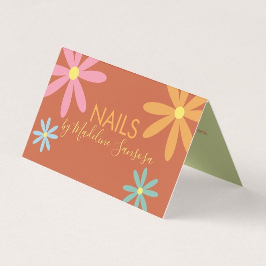 Floral Nail Technicia Groovy Visitekaartjes (Voorkant)