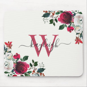 Floral Name Monogramal van de Witte Waterverf Burg Muismat