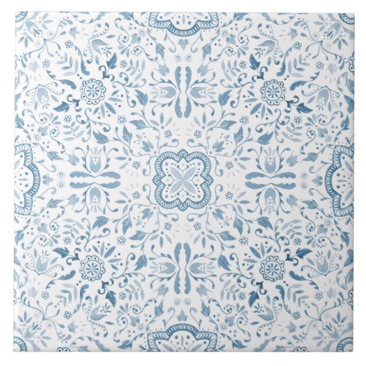 Floral Natuur  Blauw Patroon Tegeltje (Voorkant)