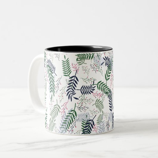 Floral Natuur-geïnspireerd blad en accent ontwerp Tweekleurige Koffiemok (Voorkant links)