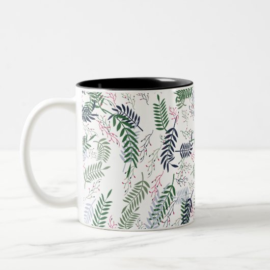 Floral Natuur-geïnspireerd blad en accent ontwerp Tweekleurige Koffiemok (Links)