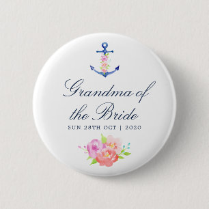 Floral Nautical Wedding Grandma van de Bride Ronde Button 5,7 Cm