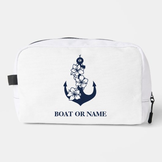 Floral nautische anker aangepaste bootnaam wit toilettasje (Voorkant)