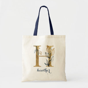Floral Navy Blauw Goud Blad Gepersonaliseerde brie Tote Bag