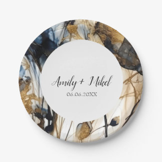 Floral Navy Blauw Trouwpapier Bord