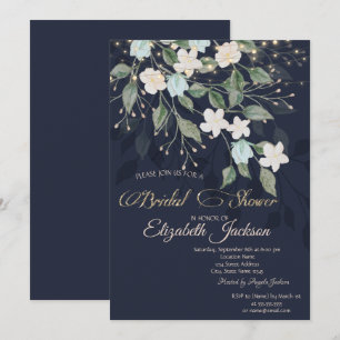 Floral Navy Blue Bridal Shower Kaart