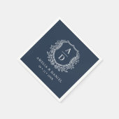Floral Navy Blue Crest Wedding Monogram Servet (Hoek)