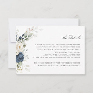 Floral Navy Blue Green Bruiloft Details Invoegen Kaart
