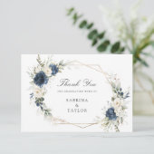 Floral Navy Blue Greenery Carte de remerciements M (Debout devant)