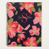 Floral Navy Blue Monogram Name Botanical 2022 Planner (Voorkant)