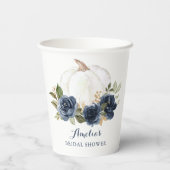 Floral Navy Blue Pumpkin Herfst Vrijgezellenfeest Papieren Bekers (Achterkant)