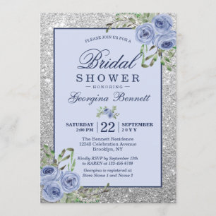 Floral Navy Blue Silver Sparkles Vrijgezellenfeest Kaart