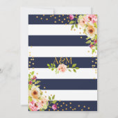 Floral Navy Blue Stripes & Gold Foil Stippen Wedde Kaart (Achterkant)