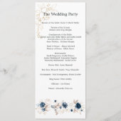 Floral navy blue waterverf Wedding Programme Programma (Achterkant)