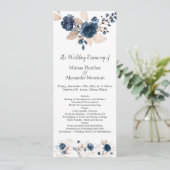 Floral navy blue waterverf Wedding Programme Programma (Staand voorkant)