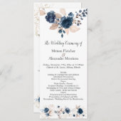Floral navy blue waterverf Wedding Programme Programma (Voorkant / Achterkant)