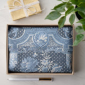  Floral Navy Blue White Elegant Decoupage Tissuepapier (Geschenk)