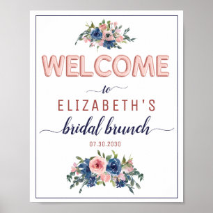 Floral Navy Blush Roos Gold Bridal Brunch Welkom Poster