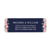 Floral Navy Bride bruidegom bruiloft retour adres Etiket (Voorkant)