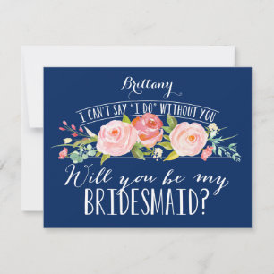 Floral Navy Bridesmaid Card Kaart