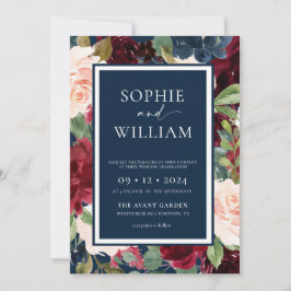 Floral Navy Burgundy Blush Wedding Kaart