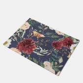 Floral Navy Burgundy Rustic Wood w Leaf Foliage Deurmat (Schuin)