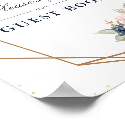 Floral Navy en blush guestbook bruiloft Poster (Hoek)