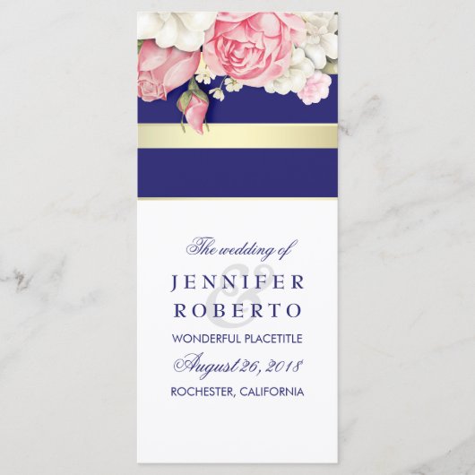 Floral Navy Gold White Wedding Programma (Voorkant)