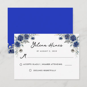 Floral Navy Roos versierd Golden Quinceanera RSVP Bedankkaart