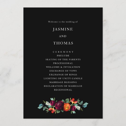 Floral néerlandais sur le programme de mariage Bla (Devant)