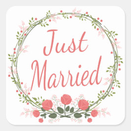 Floral net getrouwd Roos roze rood bloemenbruiloft Vierkante Sticker