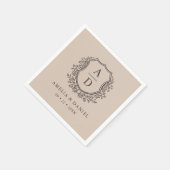 Floral Neutral Taupe Crest Wedding Monogram Servet (Hoek)