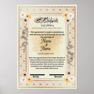 Floral nikkah certificaat poster