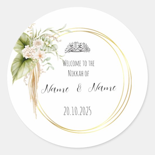 Floral Nikkah faveur autocollants (Devant)