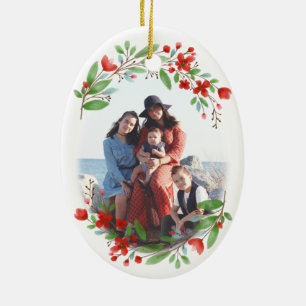 Floral Noël Foto met Kerstmis Keramisch Ornament