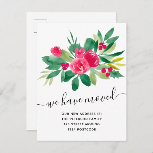 Floral Noël hiver déménagement faire-part (Devant / Derrière)