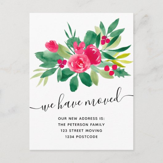 Floral Noël hiver déménagement faire-part (Devant)