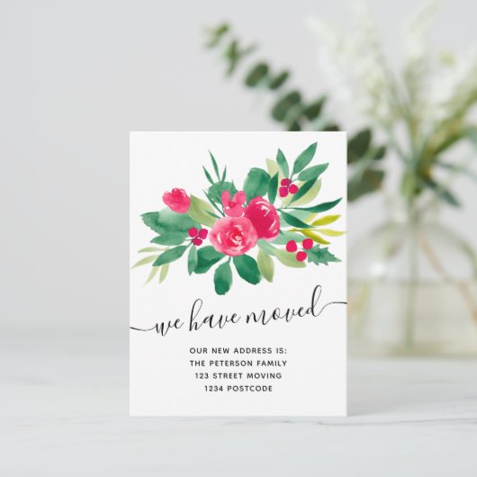 Floral Noël hiver déménagement faire-part (Debout devant)
