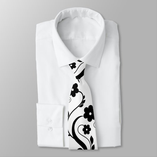 Floral noir 2 unique Cravate de design noir/blanc (Attaché)