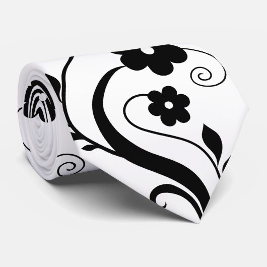 Floral noir 2 unique Cravate de design noir/blanc (Roulé)