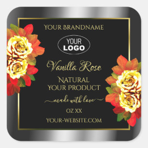 Floral Noir Argent Or produit Étiquette Logo Rose