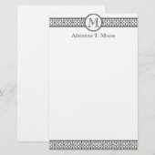 Floral Noir Blanc Monogramme Première papeterie (Devant / Derrière)