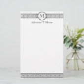 Floral Noir Blanc Monogramme Première papeterie (Debout devant)