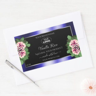 Floral noir bleu Étiquette rose roses Logo