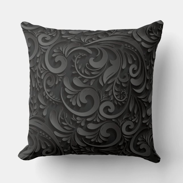 Floral noir / Damask Coussin décoratif renversé (Recto)