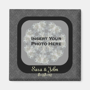 Floral Noir Enregistrer Le Magnet Mariage Date