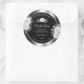 Floral Noir et Argent Étiquettes Roses blanches (Sac)