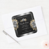 Floral Noir et Argent Étiquettes Roses feuillus (Enveloppe)